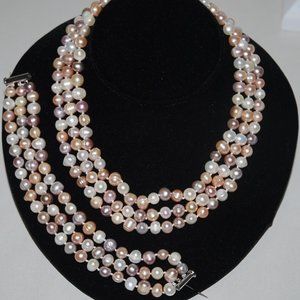 COPY - 3-Strand 7mm Freshwater Pearl Necklace and Bracelet Set Multicolor